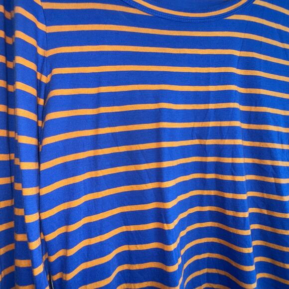 J. Crew Factory Blue and Orange Striped Large Long Sleeve Tee - Picture 3 of 5